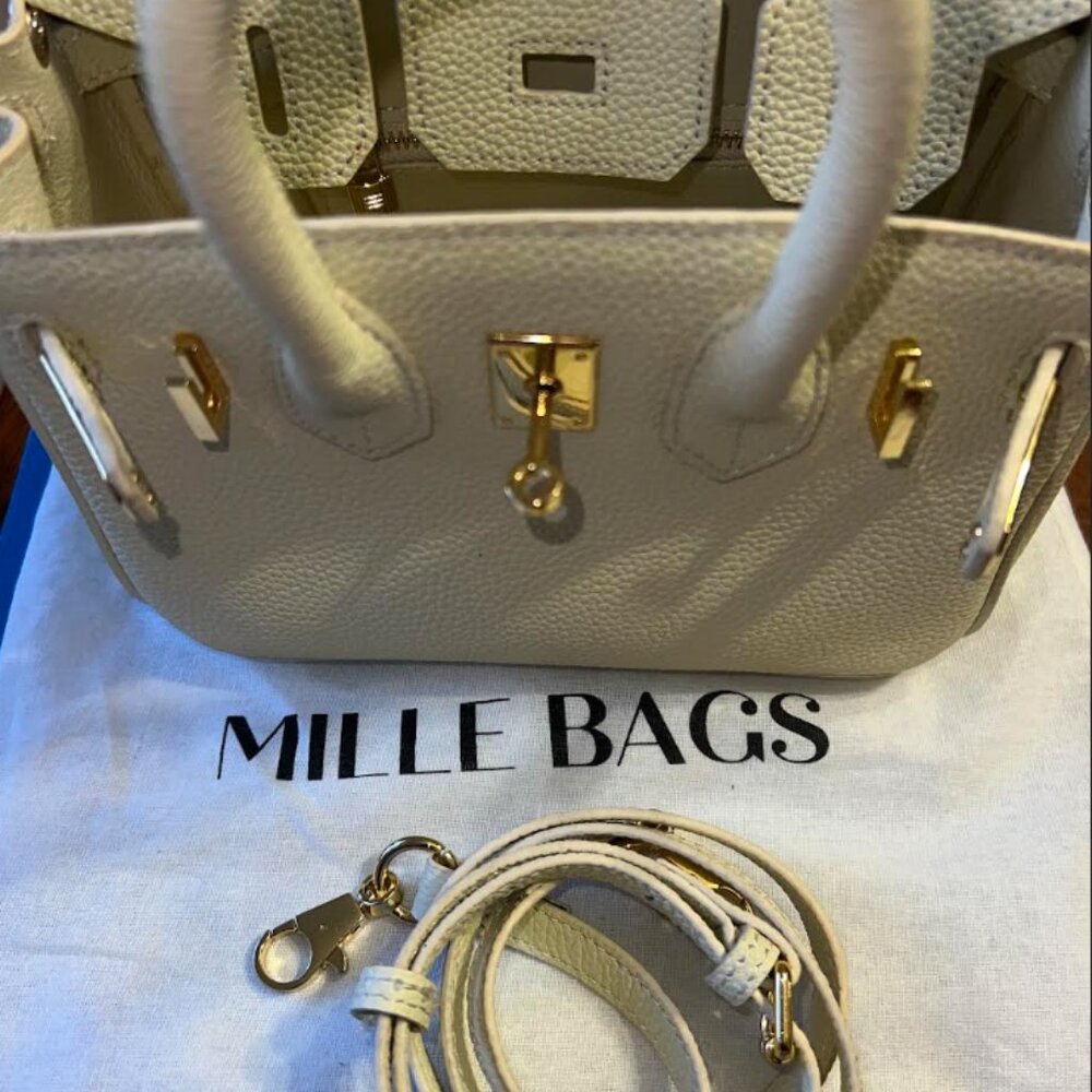 White Mini Tote Bag with Gold Hardware - Picture 2 of 6